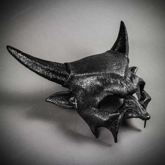 Demon Sharp Horn Devil Masquerade Mask - Popcorn Black - Picture 4 of 8